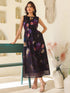 Janasya Women's Black Georgette Floral Printed Gathered Dress